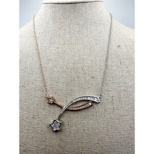 Rose Gold silver two tone shooting star Necklace 20”